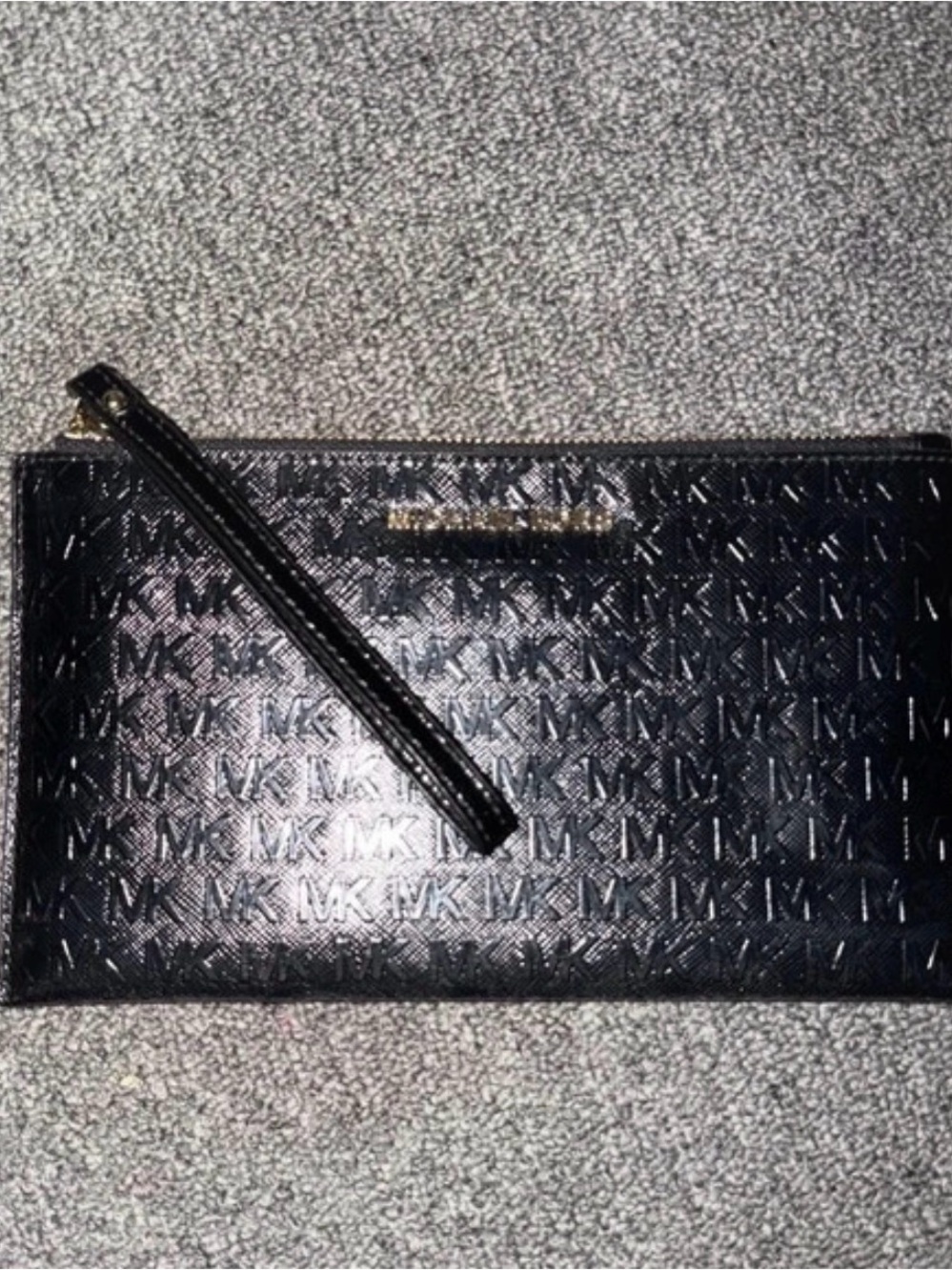 Michael Kors Black Embossed MK Logo Wristlet Clutch